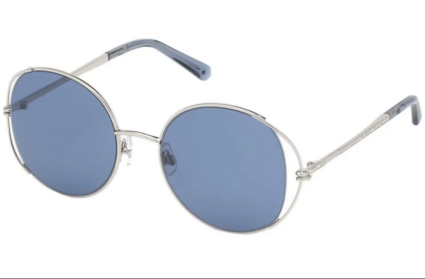 Swarovski Crystals Shiny Silver Round Metal Sunglasses Women's