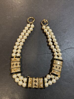Vintage Signed CINER Two Row Faux Pearl Rhinestones Choker necklace