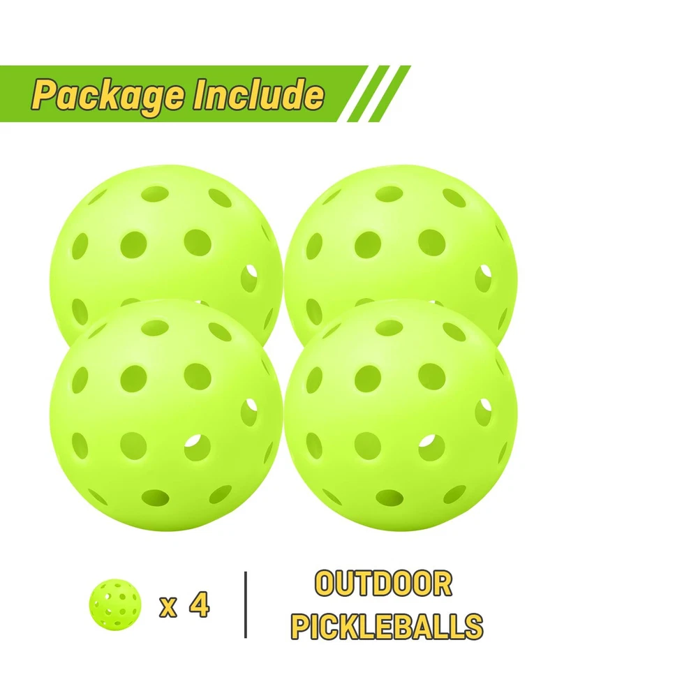 Durable 4-Pack Pickleball Balls with 40 Holes for Indoor Outdoor Play High Bounce
