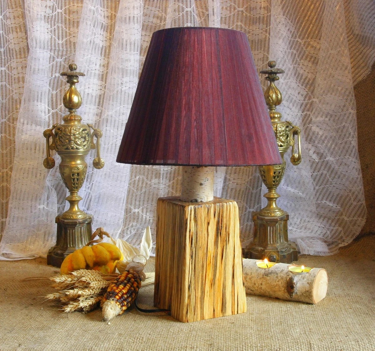 Unique Driftwood TABLE LAMP Hand Crafted BIRCH WOOD TREE LOG Rustic Decor 42 cm