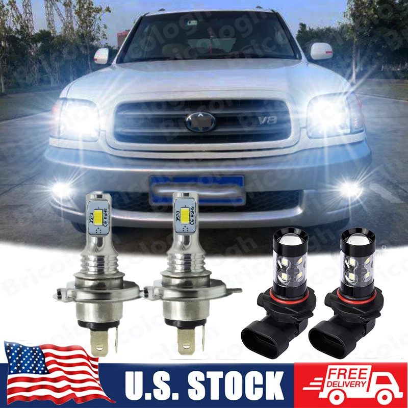 For Toyota Sequoia 2001-2007 -4x Combo 8000K LED Headlight Bulb + Fog Light Kit