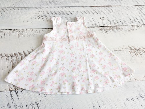 Klassisches Sommerkleid Pooh Größe 12M Vintage Y2K weiß Blumendruck Pooh Band Borte - Bild 6 von 10