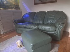 Green Italian leather 3 seater sofa