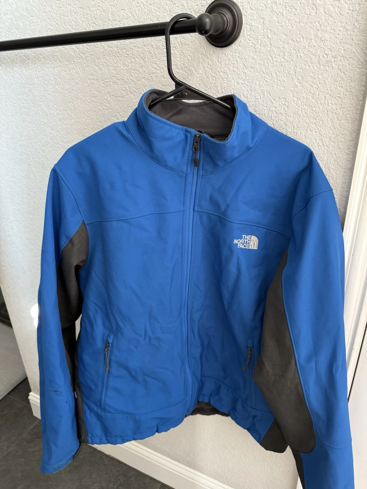 ✅The North Face Apex Jacket Mens XL Blue Full Zip Softshell Pockets Fleece Lined