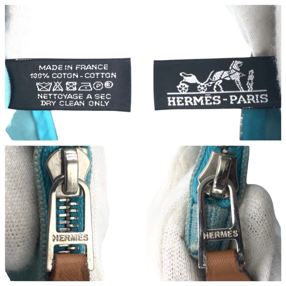 Hermes Cotton Pouch Unisex Women Blue One Size - Image 4 of 4