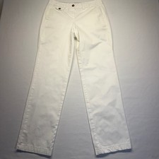 Lands' End Chino Pants Straight Leg 2 White Womens Classic Preppy Cotton Twill