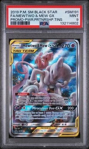 MEWTWO & MEW GX SM191 PSA 9 POKEMON ENGLISH BLACK STAR PROMO 2019