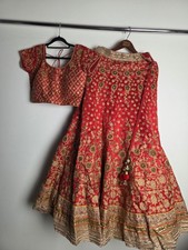 Meena Bazaar Lehenga Choli Red & Gold Wedding Bridal Lengha Size Small/8