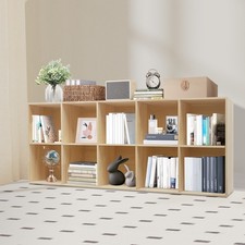 10 Cube Solid Wood Shelves, Wooden Shelf Bookcase, Floor Standing Bookshelf