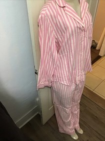 VICTORIA'S SECRET NWT Pajama Set Medium Pink Striped White Silver Metallic