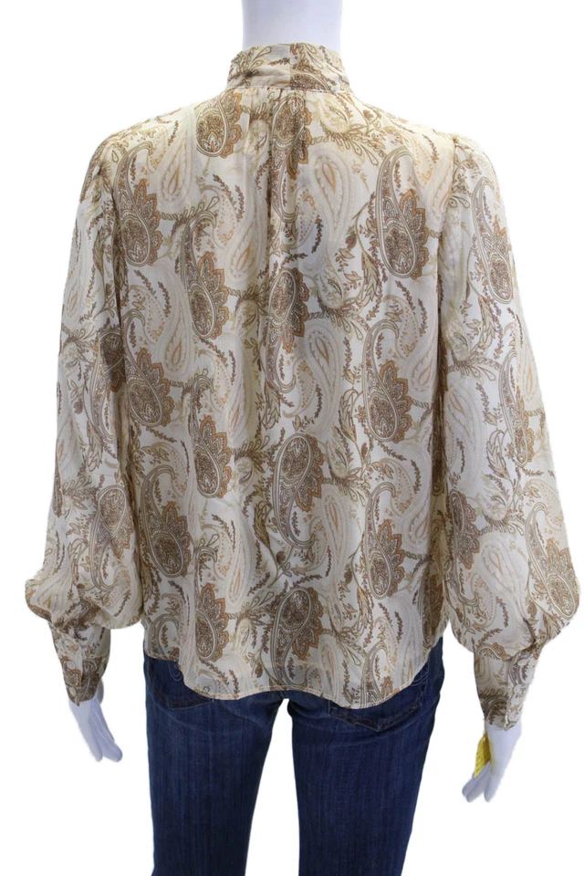 Renuar Womens Textured Long Sleeve Button Up Pattern Blouse Beige Size L - Image 3 of 4