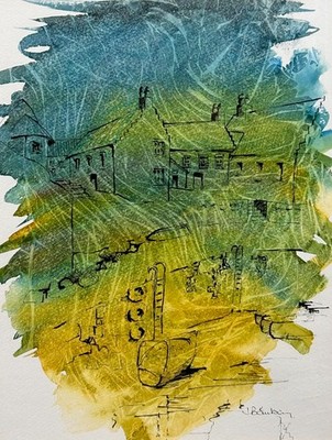 Crail Harbour Schottland zeitgenössisches Aquarell und Federstudie von Jenifer Banbury