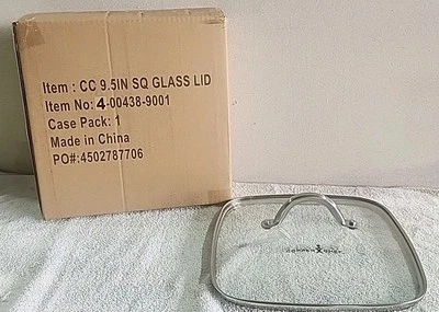 Copper Chef 9.5" SQUARE Glass LID With Handle & Vent Metal Rim