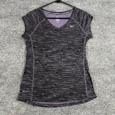 Nike Dri Fit Running Shirt Womens Small Purple Black Short Sleeve Active Outdoor