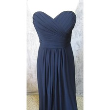 Bill Levkoff Strapless Maxi Dress Womens 10 Navy Blue Good Ruched Chiffon Gown