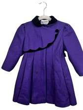 Vintage Rothschild Girls Wool Coat Purple Black Velvet Collar Scallop Front READ