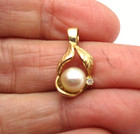 14K Yellow Gold Pearl & Diamond Pendant .80" 1.9 Gr [P70] — photo 4