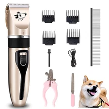 Dog Clippers Grooming Kit and Paw Trimmer,Cordless,Low Noise, Electric Quiet,Re
