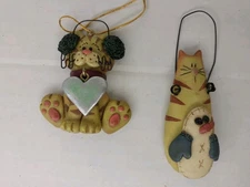 Vintage Blossom Bucket Suzi Skoglund Cat W/ Snowman & Cat W/ Heart Ornaments