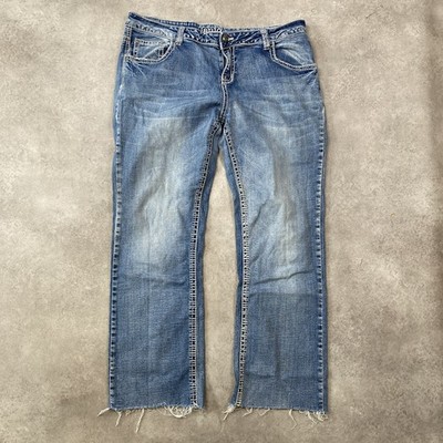 Janine Jeans Damen 34'' Straight Leg Embroidered Denim Hose, blau