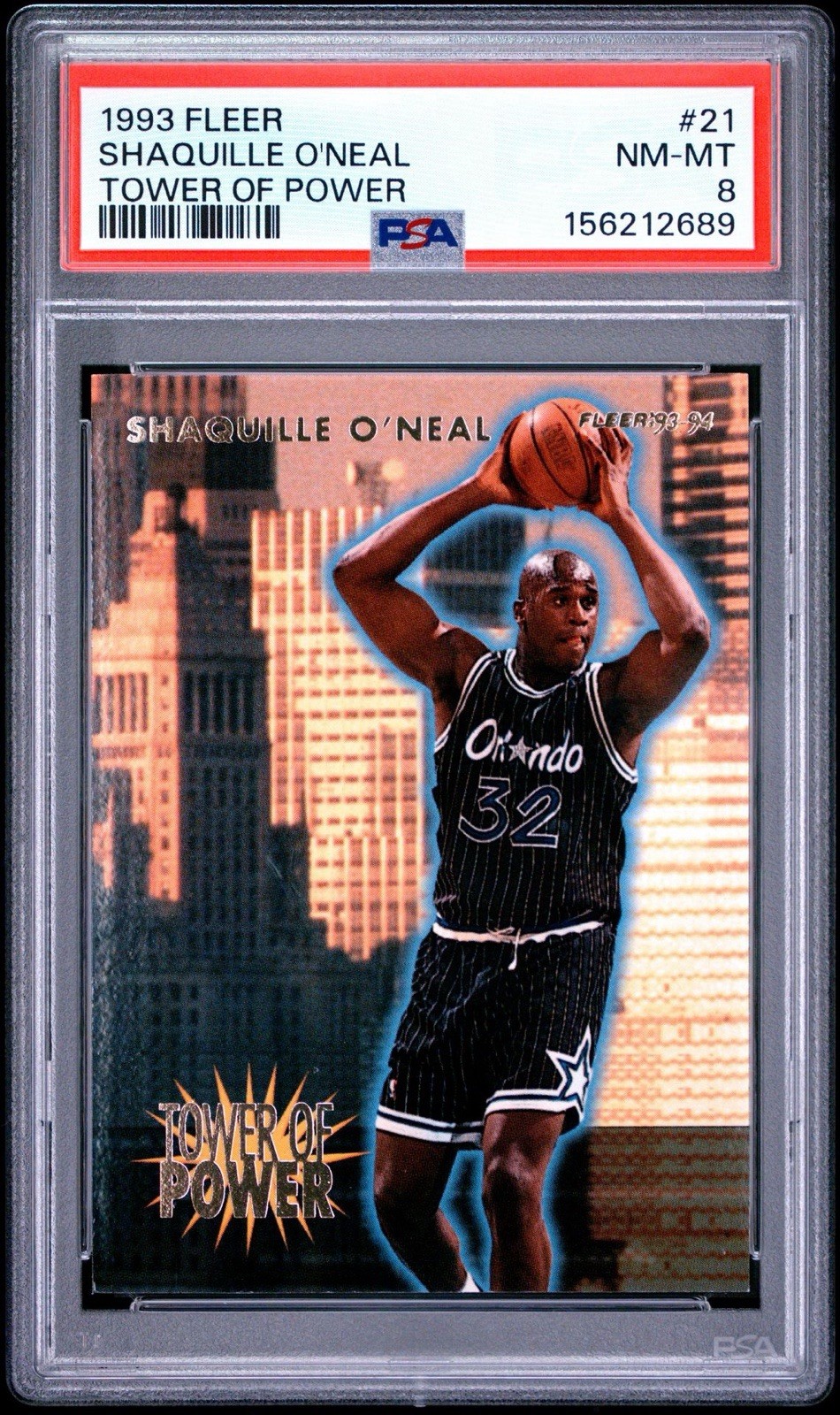 1993 FLEER SHAQUILLE O'NEAL TOWER OF POWER #21 PSA 8 NM-MT HOF RARE