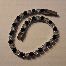 Silver Tone Blue & Clear Square Crystal Tenni...