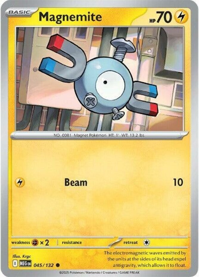 Magnemite - 045/132 - Common - Reverse Holo - Near Mint - Mega Evolution - Base 