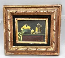 J.Van Hoot Oil On Wood Panel Still Life Painting Signed 5 X 4"