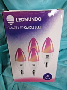 4 New LED Candle Light Smart Bulbs- Ledmundo,E12 Base, Works with Alexa, Google