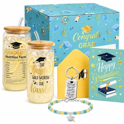 Graduation Gift - Class of 2026, 4PCS Glass Cup Bracelet Keychain Card for Her