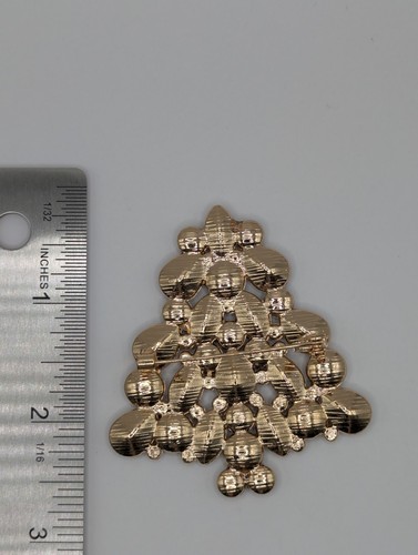Vintage Christmas Tree Pin Gold Tone Clear Rhinestones - Picture 3 of 3