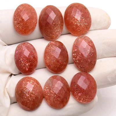 9 Stück Natürlich Sonnenstein 19mm-23mm Oval Checker Schnitt Unbehandelt Lose - Bild 1 von 4