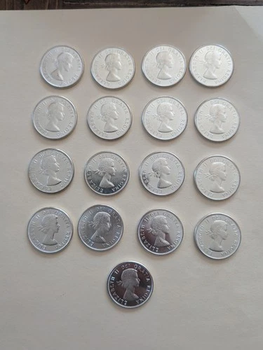 Canadian Silver!! Mint Condition / 17 Half Dollar Coins @ 80% Silver 1960's