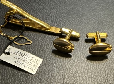 Vintage U.S. POLO Cufflinks Tie Pin Tie Clip 2 Piece Set Gold New Macquarie Co