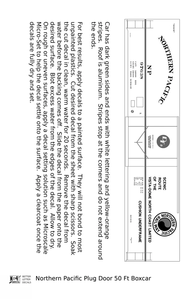 K4 HO Scale Decals Northern Pacific 50 Ft Plug Door Boxcar White and Orange - Image 2 of 3