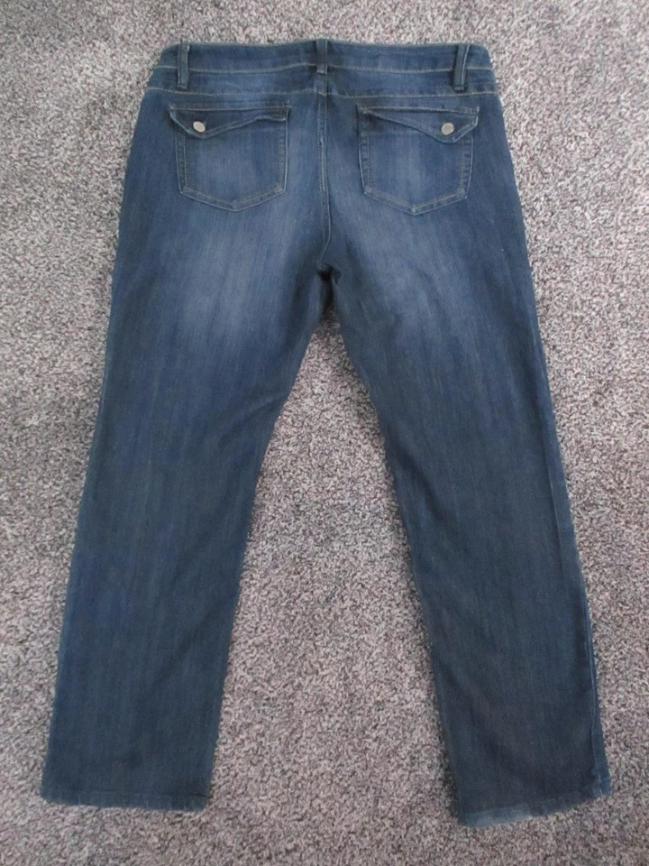 Pantalones de mezclilla Route 66 para mujer 12 azules rectos calce curvilíneo elástico solapa trasera 35x30 Foto 3 de 4