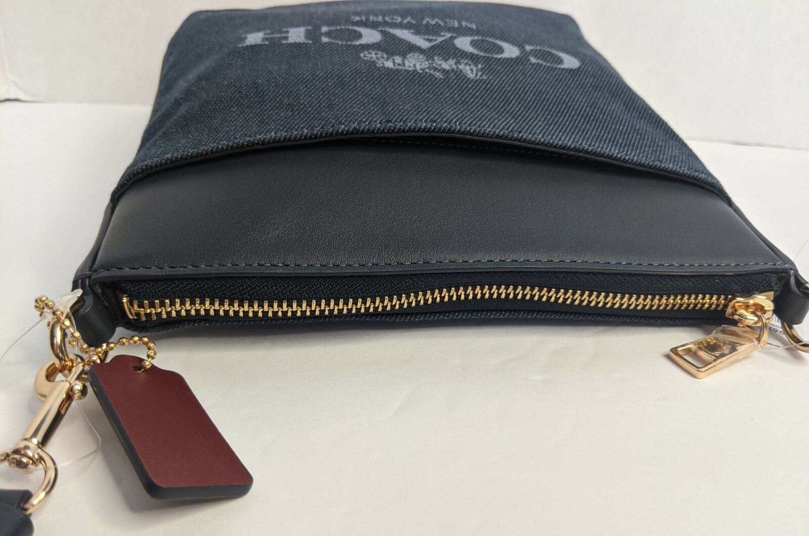 COACH Denim Jacquard Kitt Crossbody Messenger Bag Handbag Leather Navy