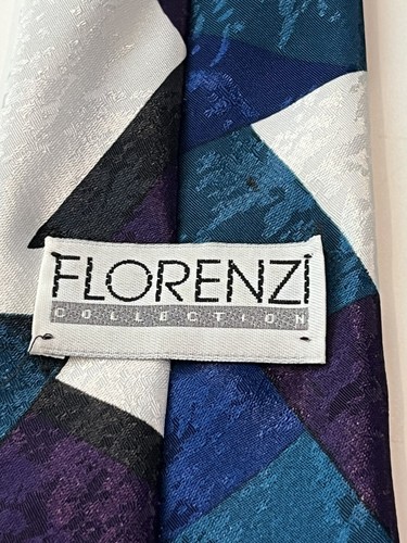 Vintage Florenzi Collection Blue Black Purple White Abstract Neck Tie 3.5” x 58” - Picture 2 of 5
