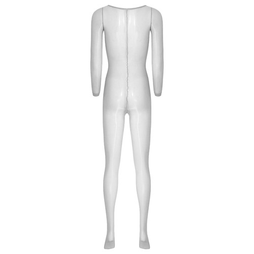 Women Bodysuit Catsuit Jumpsuit Crotchless Unitard Underwear Long Sleeve Sheer - Picture 18 of 69