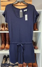 Lou And Grey Romper Sz XS Navy New With Tags Pockets Tie Scoop Neck