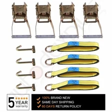 4-set / 12pcs Lasso Wheel Lift Straps Ratchet J Finger Hook Tow Towing Tie Down