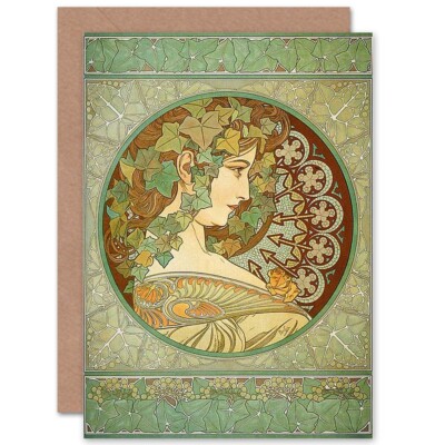 Alphonse Mucha Lorbeer 1901 Altmeister Gemälde Repro Blanko Grußkarte