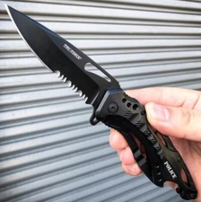 8" BLACK Spring Open Assisted TACTICAL POLICE Folding Blade Pocket Knife NEW