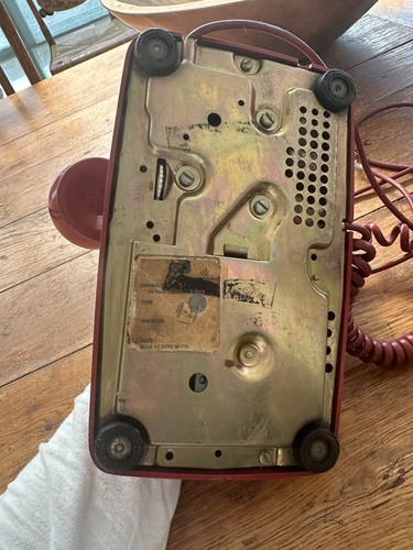 VINTAGE RED ROTARY DAIL PHONE MID CENTURY MODERN TELEPHONE AUTOMATIC ELECTRIC - Afbeelding 7 van 11