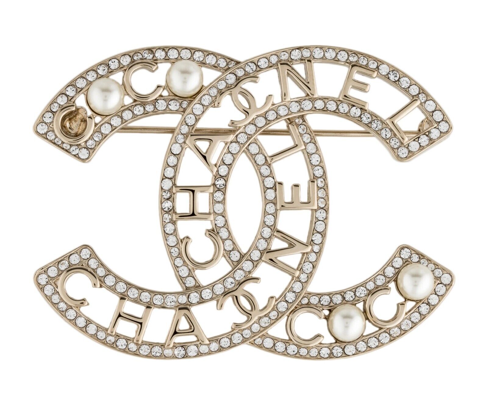 NEW CHANEL Gold Pearl Crystal Coco CC Brooch Pin 2022 AB8219B08566NJ004