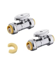 EFIELD 2PCS 1/4 Turn Straight Stop Push-Fit Valve 1/2" x 1/2" Chrome &Clip