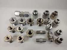 ASSORTED STEEL ADAPTERS AND COUPLERS 1/8" TO 5/8" (LOT OF 21)