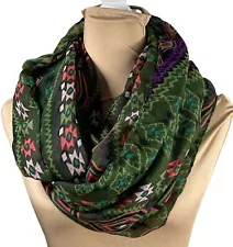 Women's Infinity Scarf Tribal Print Green Purple Pink