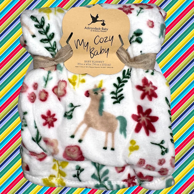 NEW Floral Botanical Flowers Unicorn Plush Baby Blanket Multi My Cozy Adirondack