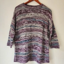 J Jill Womens Sz Small Sweater Cotton Crochet knit 3/4 Sleeves Scoop Neck 